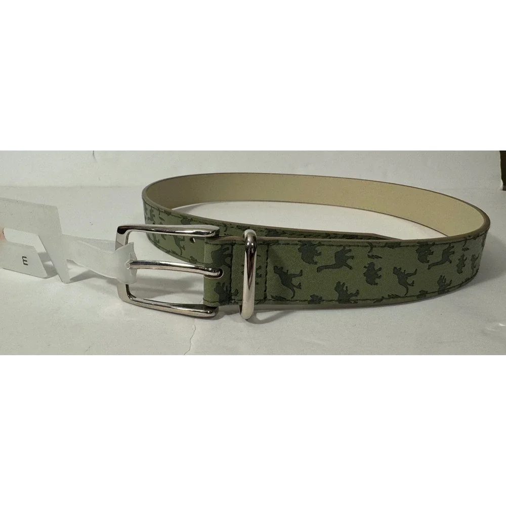 Wonder Nation Dinosaur Belt Kids‎ Medium M Green Casual Silver Buckle Dino Print
